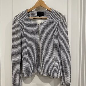 Textured Blazer, Blue and White